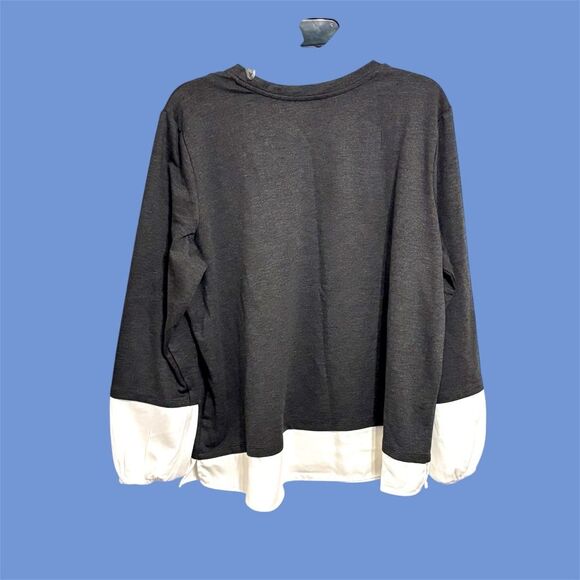 Anne Klein | Women’s Dark Grey Sweatshirt Pullover Top White Sheer Trim Size XL - Picture 2 of 15